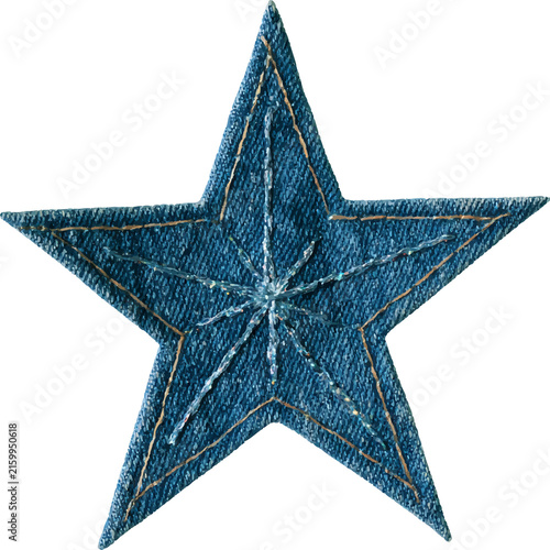 Denim star patch featuring intricate embroidery and prominent stitching, a versatile textile element perfect for adding a touch of casual style to clothing and accessories