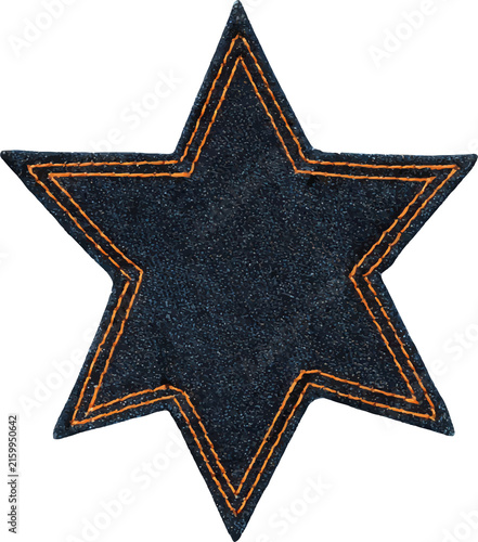 Denim star patch featuring a rough texture and contrasting orange stitching, ideal for adding a classic and rugged aesthetic to various design projects
