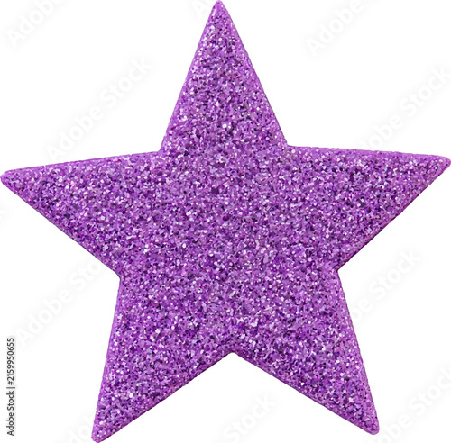 Purple glitter star cutout sparkling on a transparent background. Symbolizing celebration. Award. Success. Excellence