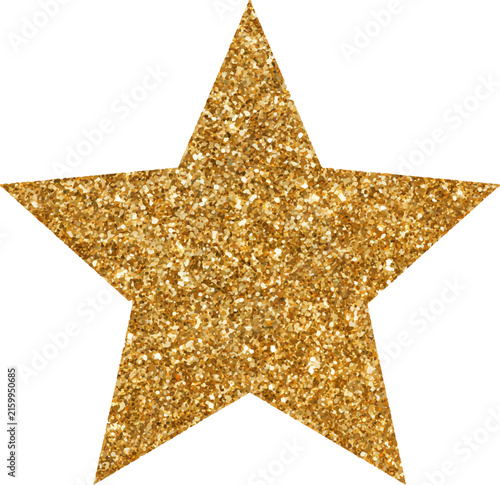 Gold glitter star cutout representing success, achievement, and celebration, providing a sparkling element for festive designs, awards, and decorative scrapbooking, with a transparent background