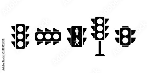 Five traffic signal icons with pedestrian sign