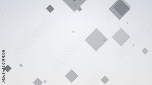 Grey geometric square particles floating across light background
