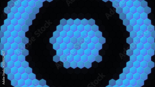 Glowing blue hexagon honeycomb pattern pulsing from center