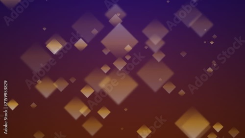 Golden square bokeh particles floating across sunset background