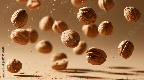 Nuts falling in dynamic motion on minimal background.