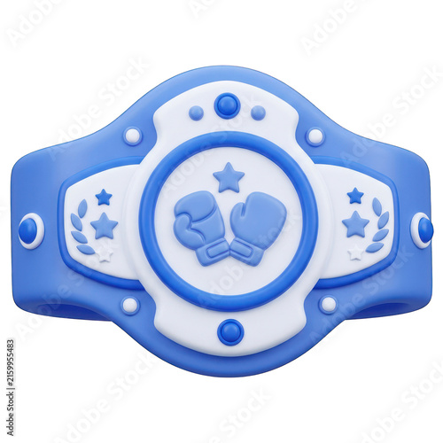 3D blue boxing championship belt with gloves icon isolated on transparent background