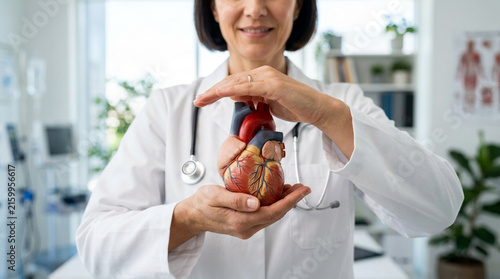 Doctor holds anatomical heart model, protecting cardiovascular health