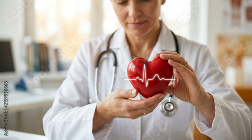 Doctor Holds Heart with ECG Line, Cardiology, Healthcare, Medical Concept