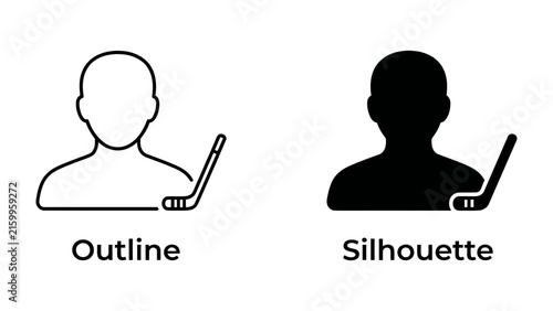 Canvas Print Hockey Player Icon: Two stylized representations of a hockey player, one as a simple outline and the other as a solid silhouette, holding a hockey stick
