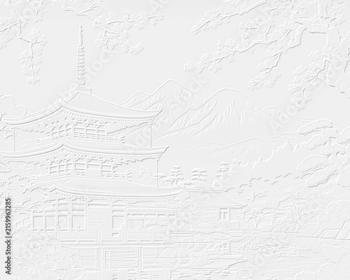Embossed image of landscape.