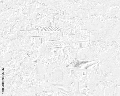 Embossed image of village.