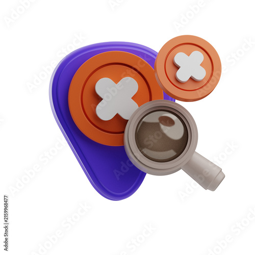 A vibrant 3D representation of user interface elements, including buttons and a magnifying glass, ideal for digital design projects.