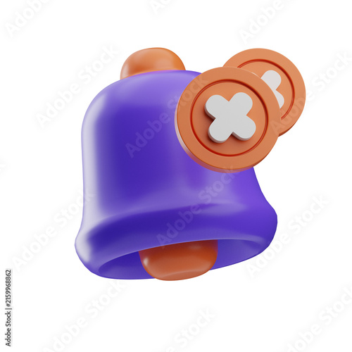 A vibrant 3D notification bell icon featuring plus and minus symbols, suitable for user interface design and app development.