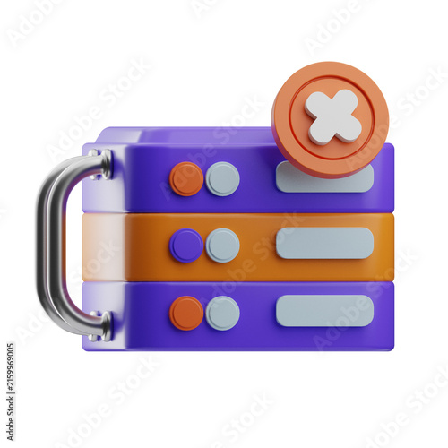A vibrant 3D storage box design featuring multiple buttons and a cancel icon. Ideal for digital applications and user interface design.