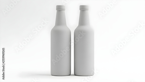 Blank Matte White Bottle Mockups for Branding Design Presentation Featuring Two Minimalist Containers on a Clean Isolated Studio Background