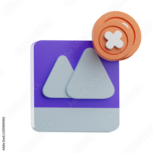 A 3D icon representing an image editing tool featuring geometric shapes and a circular button. Ideal for digital design and software applications.