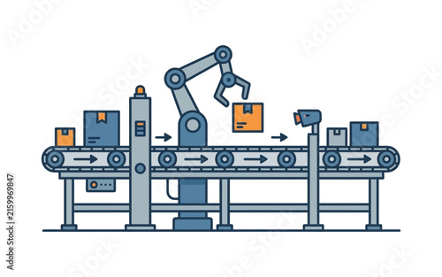 Automated Factory Conveyor Belt Vector Illustration