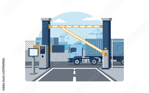 Shipping Port Gate Truck Vector Illustration