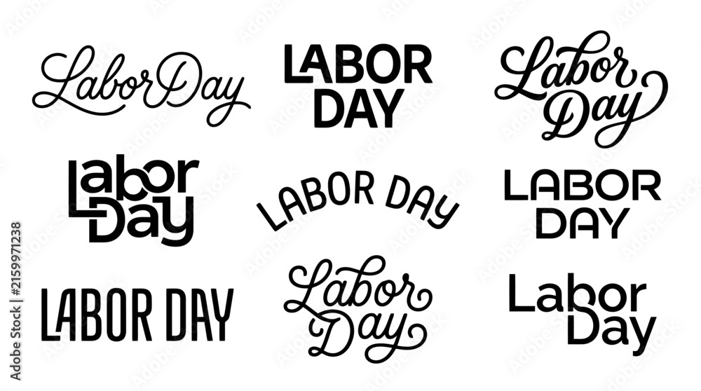 Obraz premium Labor day typography logo designs, various styles and lettering. festive celebration icon set