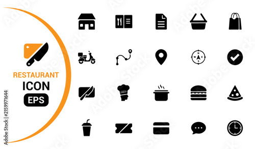 Food And Restaurant Icon Pack, Dining Cafe Menu And Location Symbols, Vector Collection