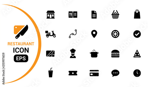 Restaurant Icons Set, Food And Dining Symbols, Cafe Menu And Delivery Vector Collection