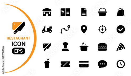 Restaurant Vector Icons, Food Delivery Cafe And Payment Symbols, Modern Icon Set