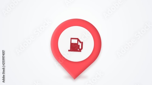 3D Red Map Pin with Fuel Pump Icon Isolated on White Background for Gas Station Navigation and Travel Graphic