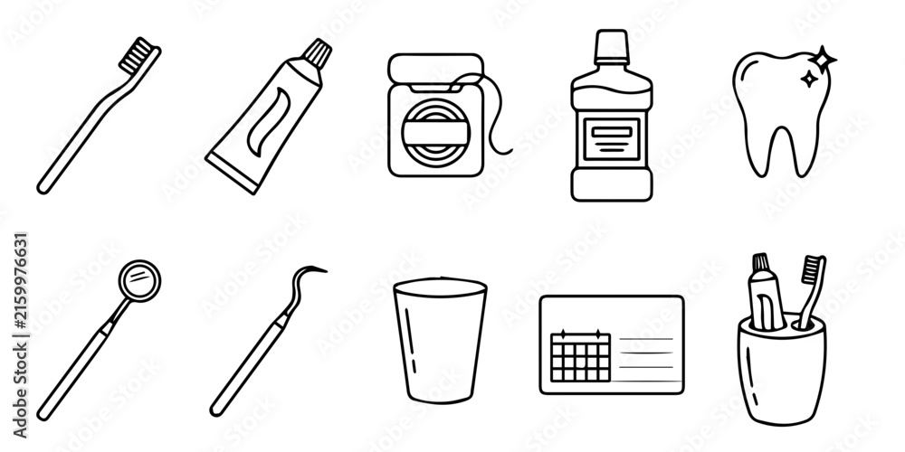 Naklejka premium Dental Care Icon Set – Minimal Oral Hygiene Vector Collection