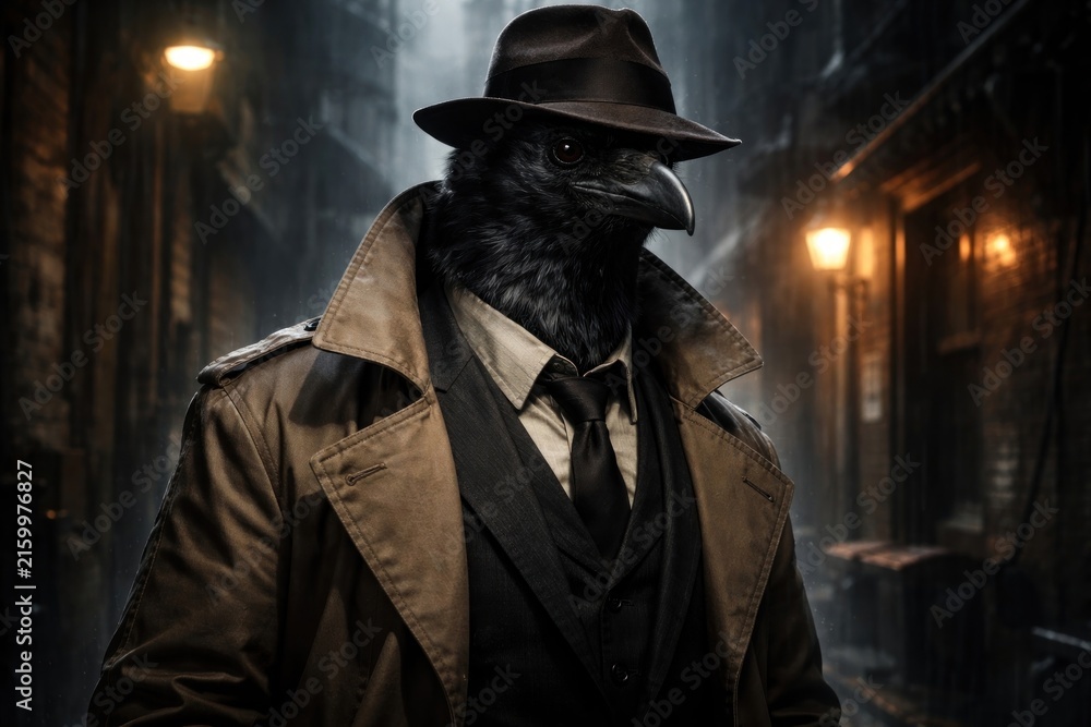 Naklejka premium Mysterious noir detective raven