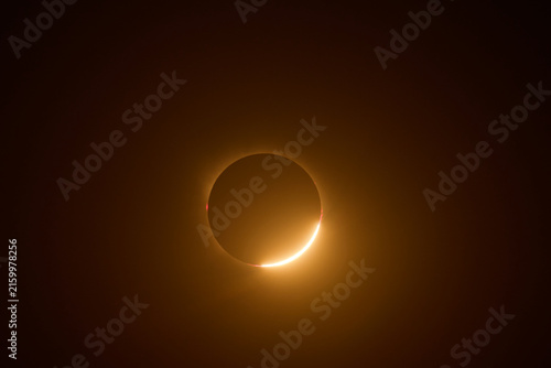 Total solar eclipse creating bright diamond ring effect