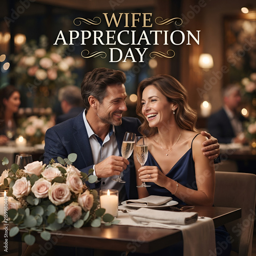 Couple celebrating wife appreciation day at dinner