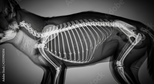 Detailed X-Ray Image of Canine Skeleton with Bones and Features