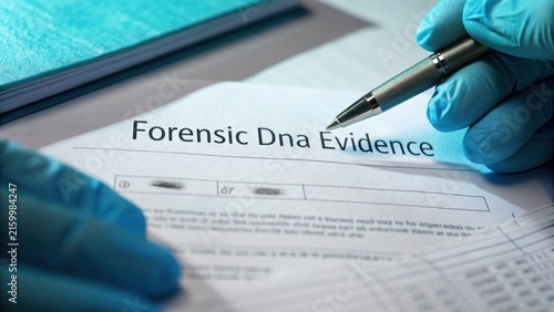 Forensic Document Analysis with DNA Evidence and Blue Gloves