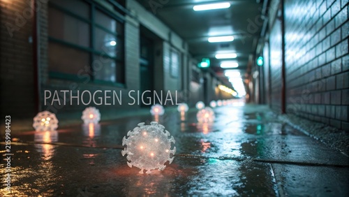 Illuminated Pathogen Signals in Urban Alleyway at Night