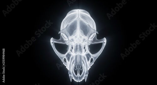Intricate X-ray Illustration of Animal Skull on Dark Background