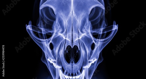 Intricate X-Ray Image of an Animal Skull with Glowing Patterns