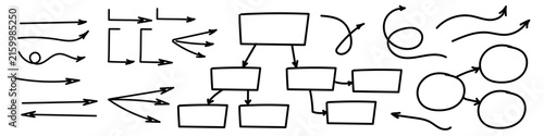 Set of black hand-drawn sketch arrows, directional flow symbols and pointers for business presentations, web design, and diagrams.