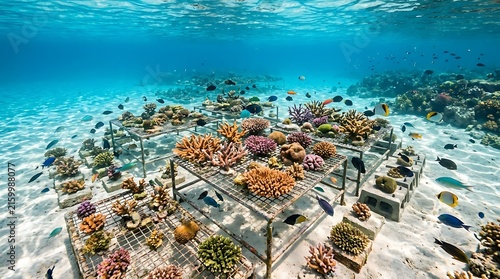 Coral Reef Restoration Project Underwater Nursery with Tropical Fish