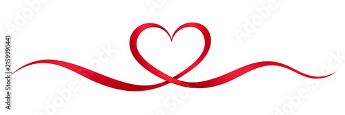 Elegant red ribbon forms a continuous heart shape, creating a minimalist yet impactful design for romantic themes.