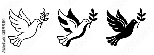 Dove of Peace Vector Icons: Line Art, Silhouette, and Solid Fill Styles