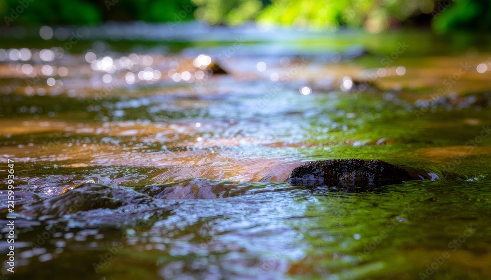 Fototapeta premium River water flowing over rocks creating ripples