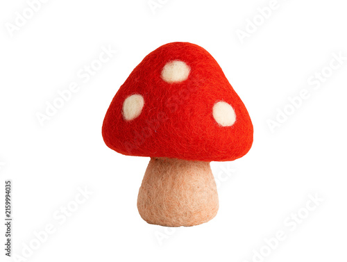 Handmade Scandinavian Felted Wool Mushroom Christmas Ornament Isolated