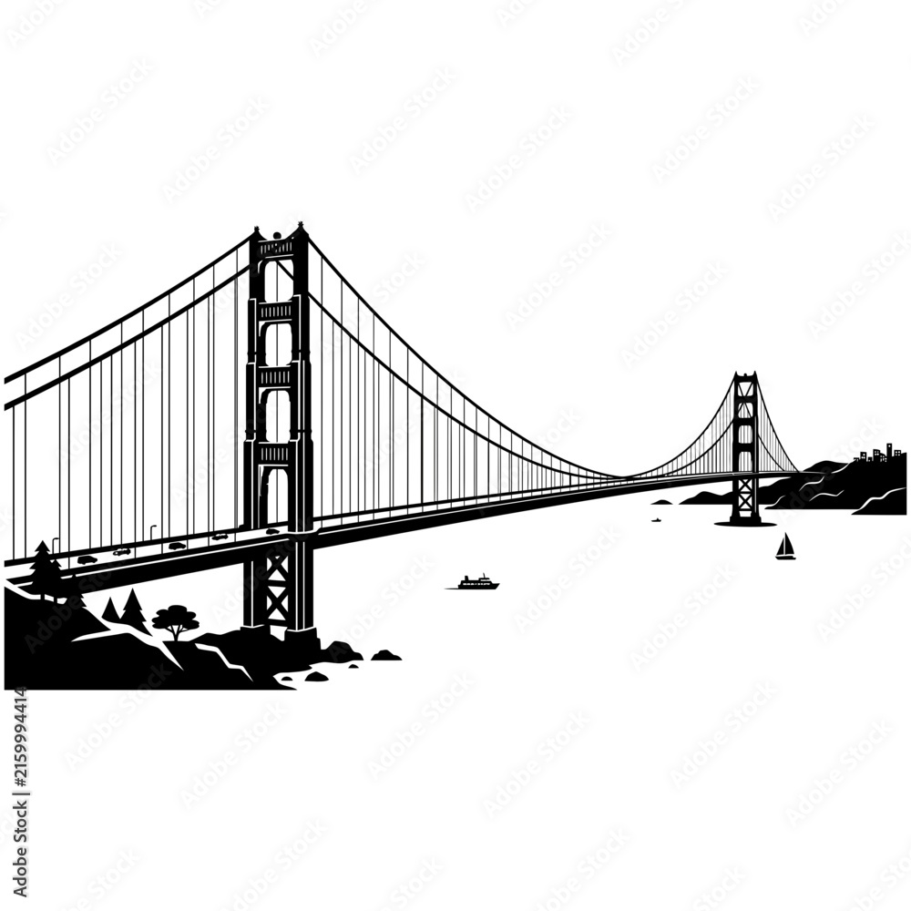 Fototapeta premium Bridge silhouette minimal artwork vector illustration art