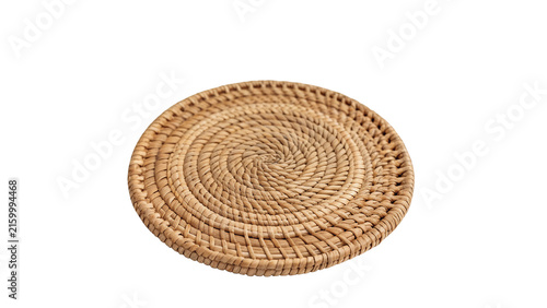 Fotografie Round woven rattan wicker placemat plate coaster isolated on transparent backgro