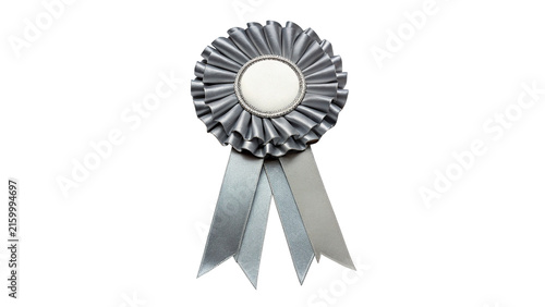 Fotografie Metallic silver rosette prize ribbon award badge isolated on transparent backgro