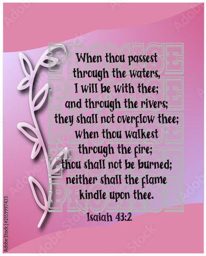 When thou passest through the waters, I will be with thee; and through the rivers, they shall not overflow thee: when thou walkest through the fire, thou shalt not be burned; neither shall the flame..