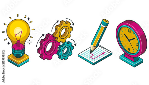  Set of colorful isometric business and productivity icons vector illustration.svg