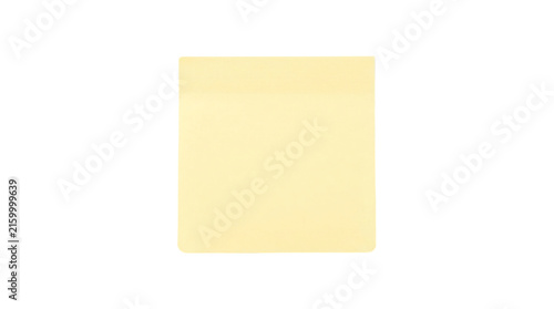 Obraz na płótnie Yellow sticky note on white background, blank square adhesive paper, office stat
