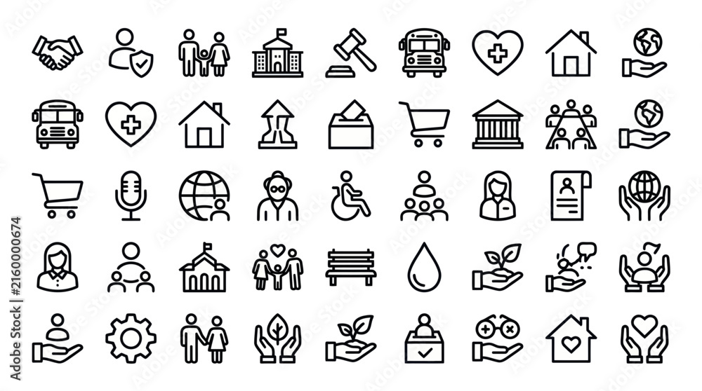 Fototapeta premium Community and public service vector line icon set.