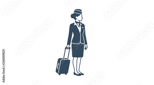 Flight attendant with rolling suitcase isolated graphic